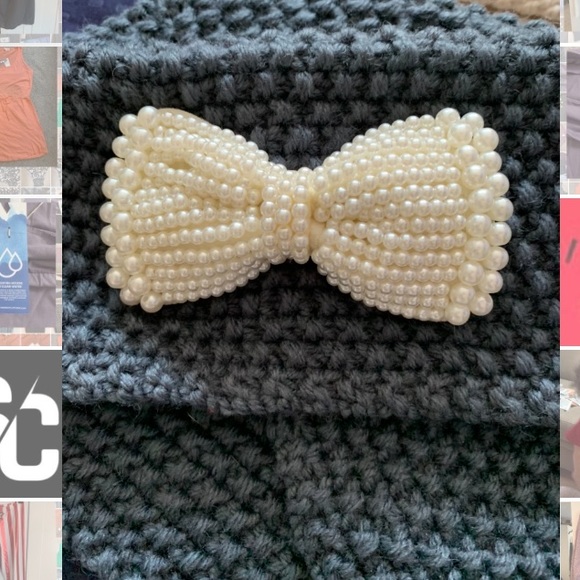 Set of 2 Hand Made Knitted Hats with Pearl Bowties Winter Boutique Unique - Picture 2 of 3